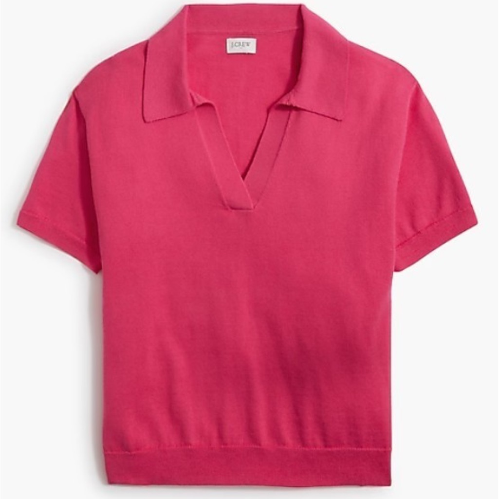 J. Crew V Neck Cotton Cashmere Knit Top Popover Polo Pink M Short Sleeve